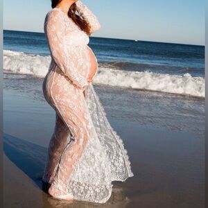 White Lace Maternity Beach Cover-Up XXL